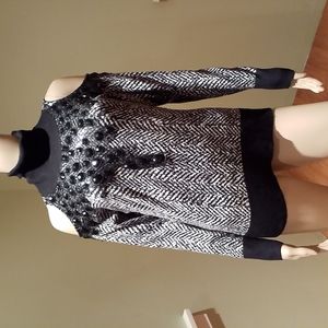 Leo Guy Beaded Embellished Cold Shoulder Turtleneck Sweater Size L/XL